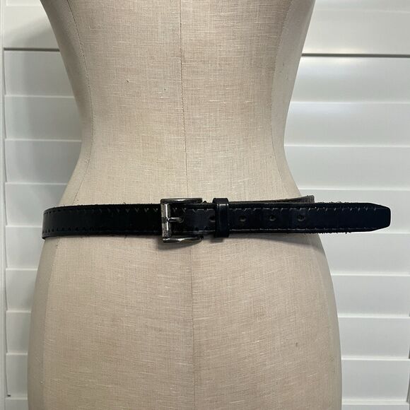 Lauren Ralph Lauren Black Leather Waist Belt size XL, perforated detail. - Picture 1 of 10